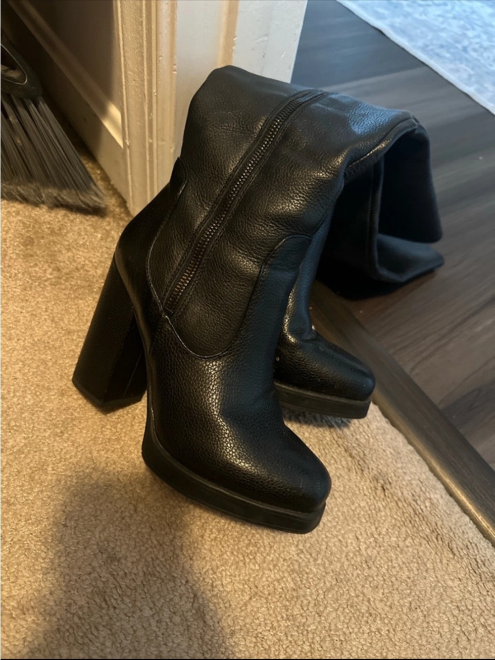 Black Platform Block Heel Women's Boots